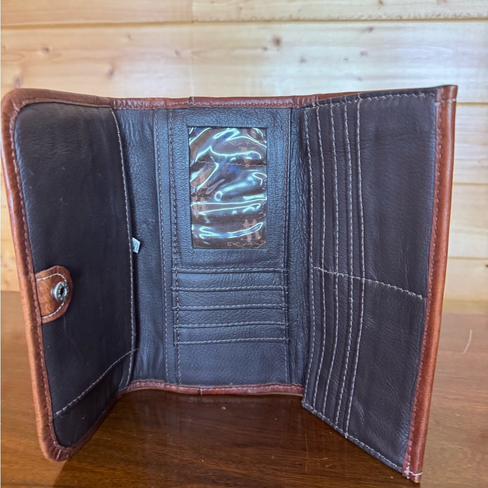 American West Brown Leather Studded Clutch/Trifold Wallet - Picture 4 of 8